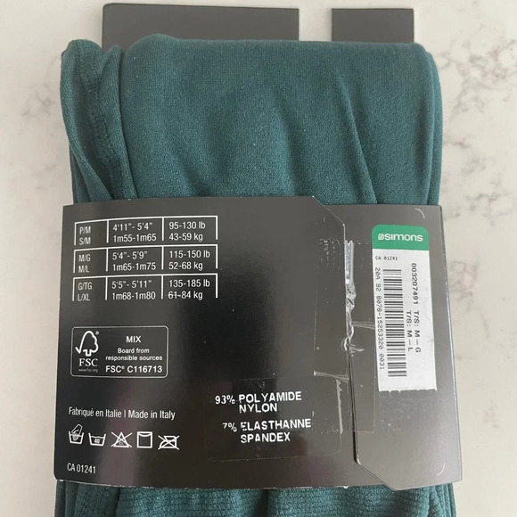 Simons Green Pull On Nylon Tights w Elastic Waist Made in Italy Green Sz M/L NWT - Picture 6 of 7
